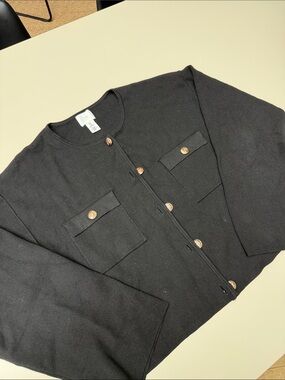 H&M Black Cropped Button-Up jacket cardigan